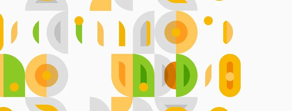 Abstract pattern features overlapping circles, rectangles, curved lines. Colo Illustrazione stock