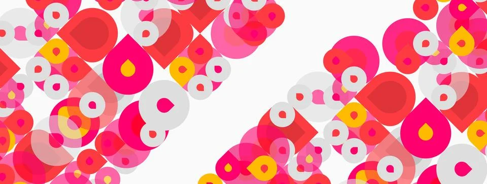 Abstract pattern features overlapping circles, pinks, reds, yellows. Minimali Illustrazione stock