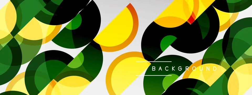 Abstract pattern features overlapping circles. Yellow, green, black hues crea Illustrazione stock