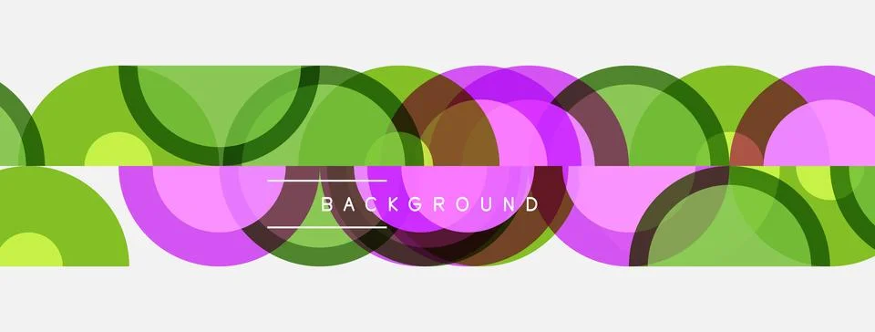 Abstract pattern features overlapping circles. Green, purple, brown hues crea Stockillustratie