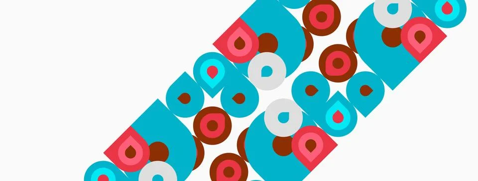 Abstract pattern features overlapping circles, squares, rectangles. Colors イラスト素材