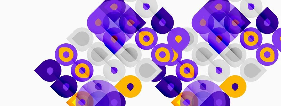 Abstract pattern features overlapping circles, purple, yellow, gray hues. Stockillustratie