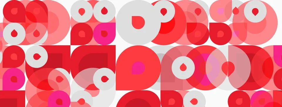 Abstract pattern features overlapping circles, varying shades pink, white. Stockillustratie