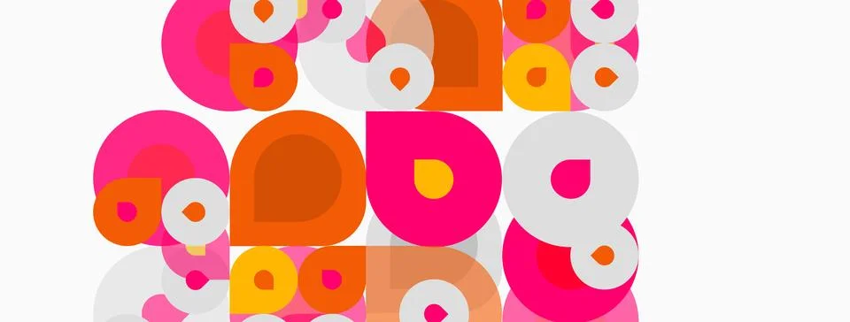 Abstract pattern features overlapping circles. Pink, orange, yellow hues Stock Illustration