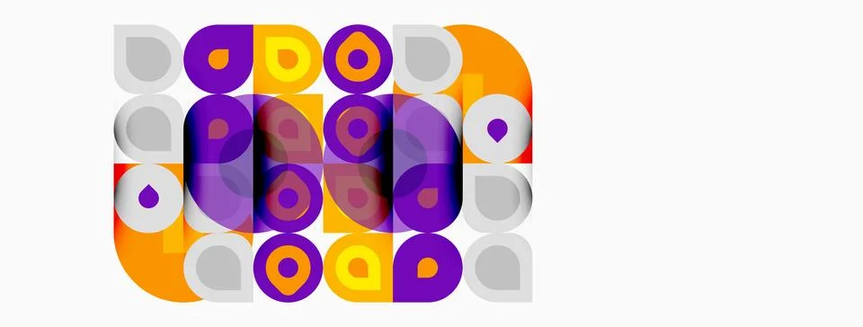 Abstract pattern features overlapping circles. Colors include purple, orange, Stock Illustration