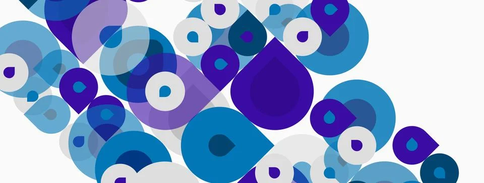 Abstract pattern features overlapping circles, varying shades blue, purple, Stock Illustration