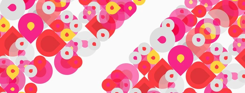 Abstract pattern features overlapping circles, vibrant colors, pinks, reds, Stockillustratie