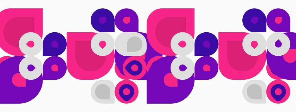 Abstract pattern features overlapping circles, pinks, purples, grays. Repeati Stock Illustration
