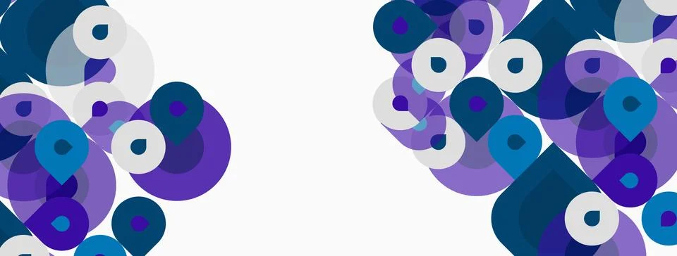 Abstract pattern features overlapping circles, purple hues dominate with whit Stock Illustration