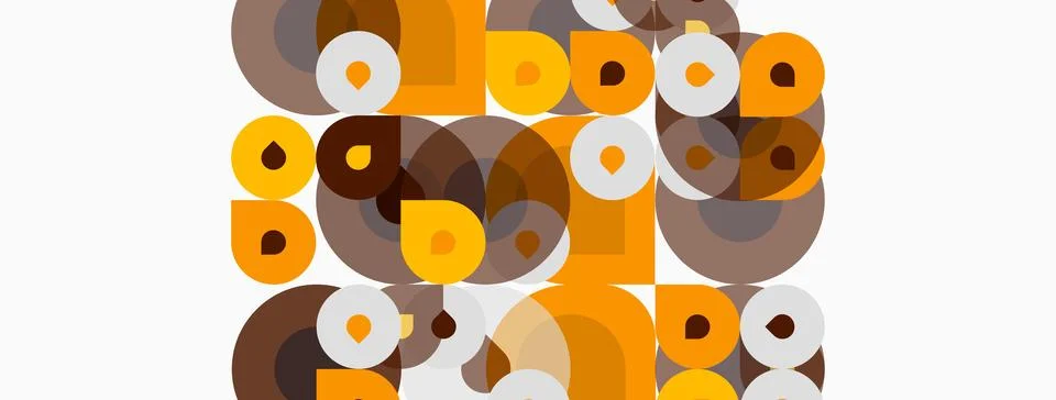 Abstract pattern features overlapping circles, squares. Warm browns, oranges Stockillustratie