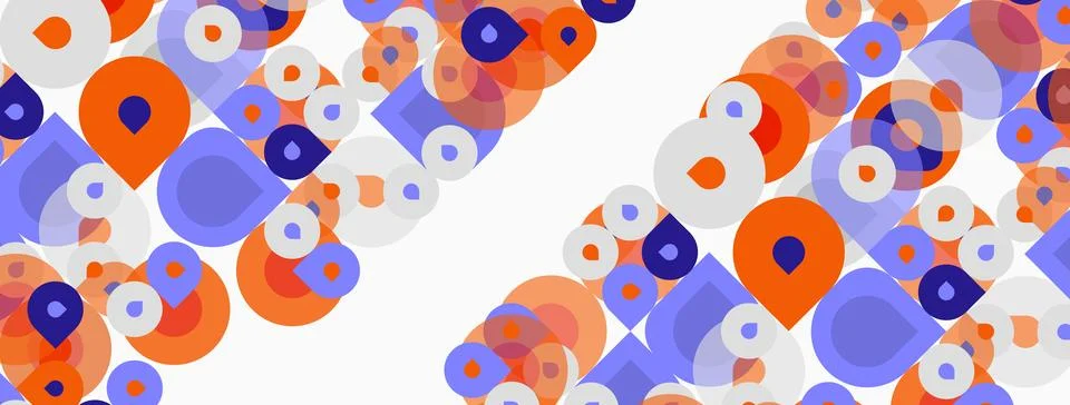 Abstract pattern features overlapping circles. Orange, purple hues dominate Stockillustratie