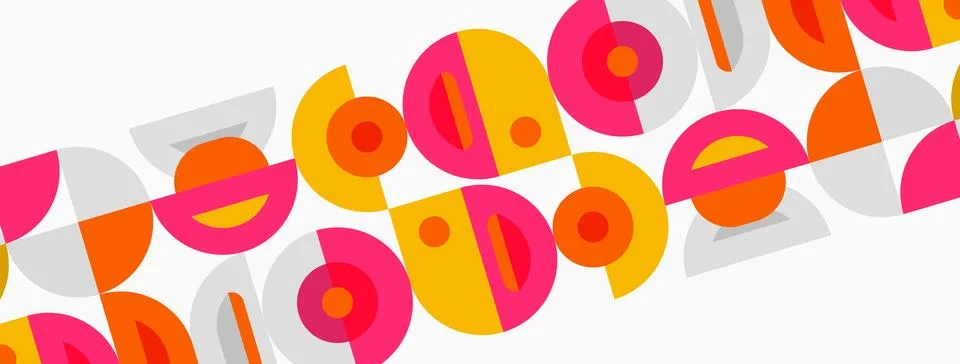 Abstract pattern features overlapping circles, orange, pink, yellow hues. S.. Stock Illustration