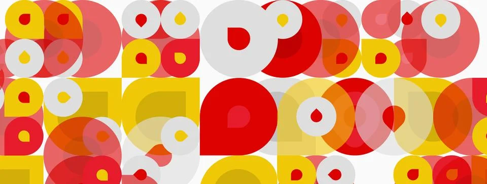 Abstract pattern features overlapping circles. Red, yellow, pink hues create Stock Illustration