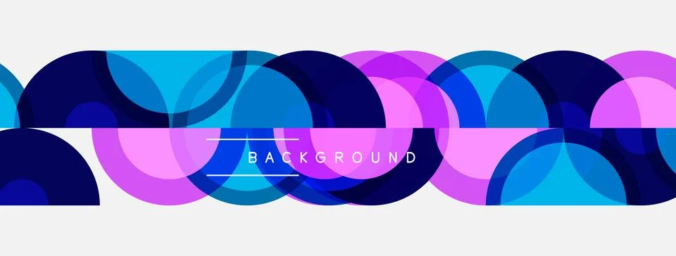 Abstract pattern features overlapping circles. Colors include blue, purple,.. Stock Illustration