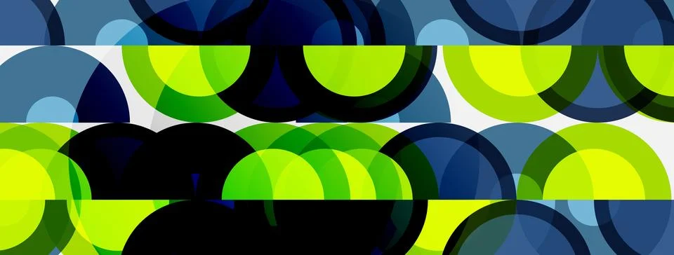 Abstract pattern features overlapping circles. Colors include shades green,.. 스톡 일러스트