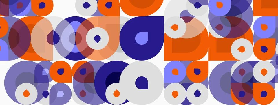 Abstract pattern features overlapping circles. Orange, purple, blue hues crea 스톡 일러스트