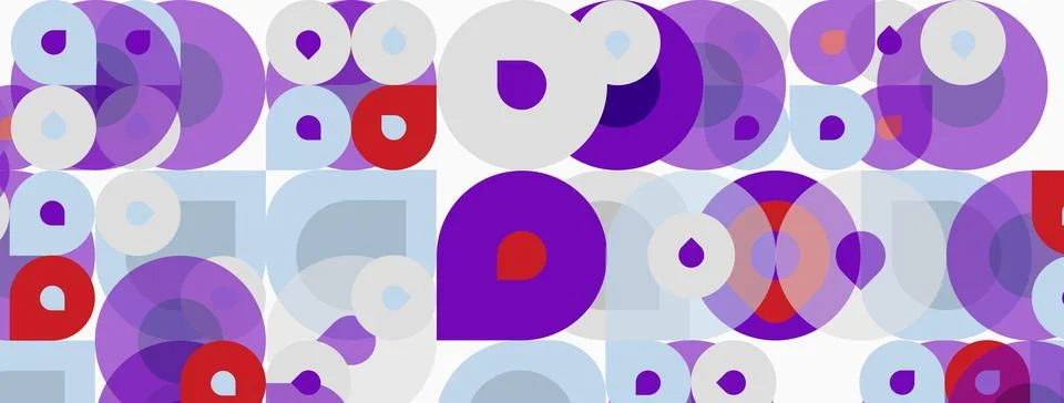 Abstract pattern features overlapping circles, squares. Purple, lavender, lig イラスト素材