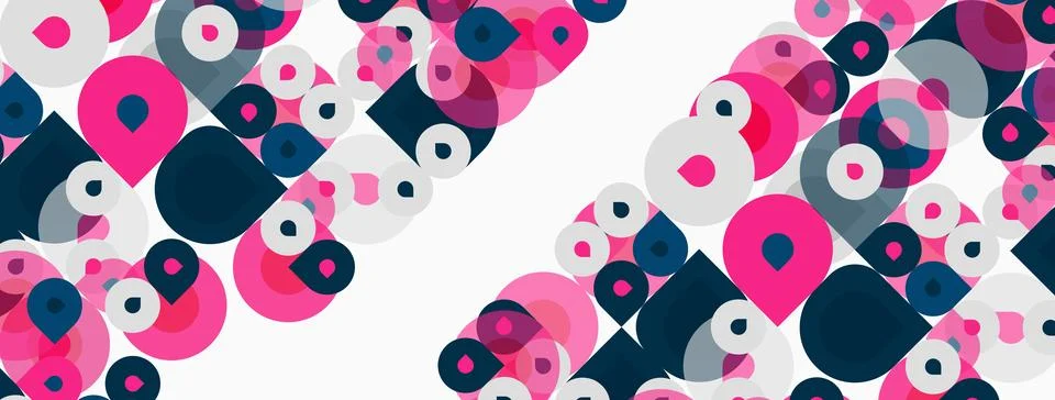 Abstract pattern features overlapping circles, pinks, blues, grays. Diagonal Stock Illustration