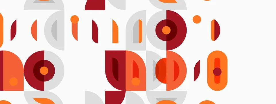 Abstract pattern features overlapping circles, rectangles, muted orange, red Stockillustratie