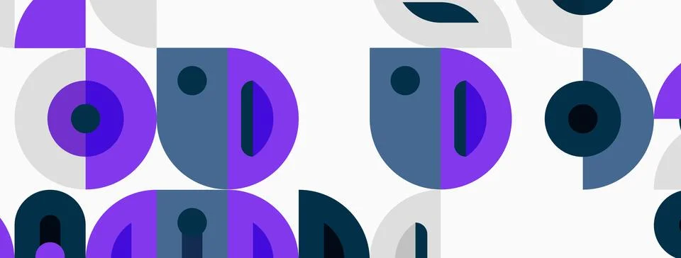 Abstract pattern features overlapping circles, varying shades purple, blue,.. Stock Illustration