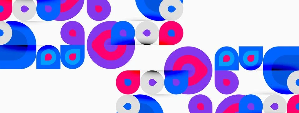 Abstract pattern features overlapping circles. Pink, purple, blue hues create Stock Illustration