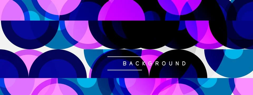 Abstract pattern features overlapping circles. Vibrant purple, blue hues 스톡 일러스트