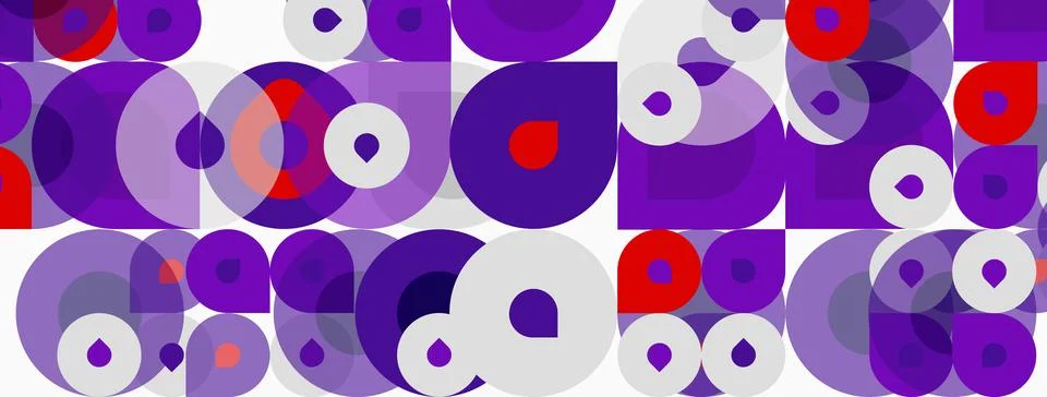 Abstract pattern features overlapping circles. Purple, red, gray hues create Stock Illustration