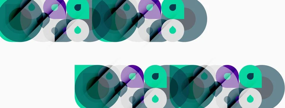 Abstract pattern features overlapping circles, teal, purple, white hues. 스톡 일러스트