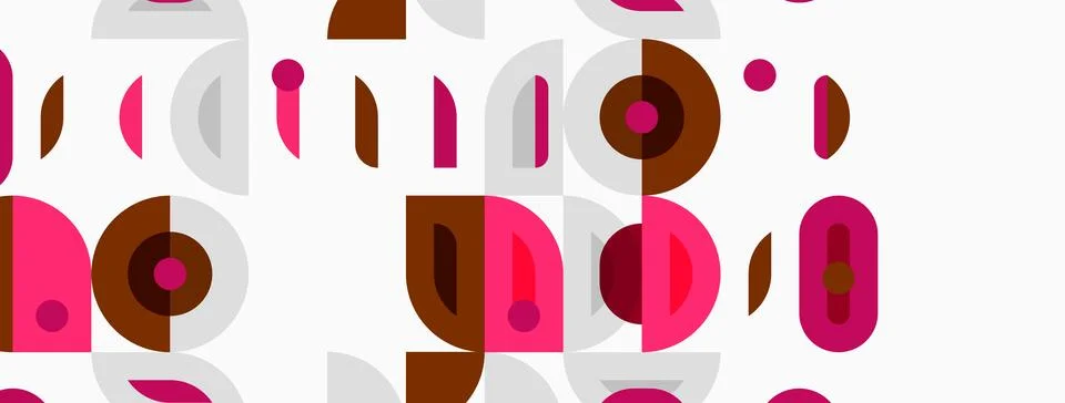 Abstract pattern features overlapping circles, rectangles. Pink, brown hues イラスト素材