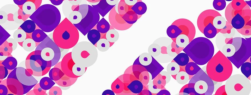 Abstract pattern features overlapping circles, varying shades pink, purple, Stock Illustration