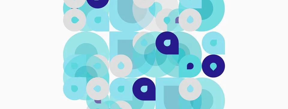 Abstract pattern features overlapping circles. Various shades blue, turquoise Illustrazione stock