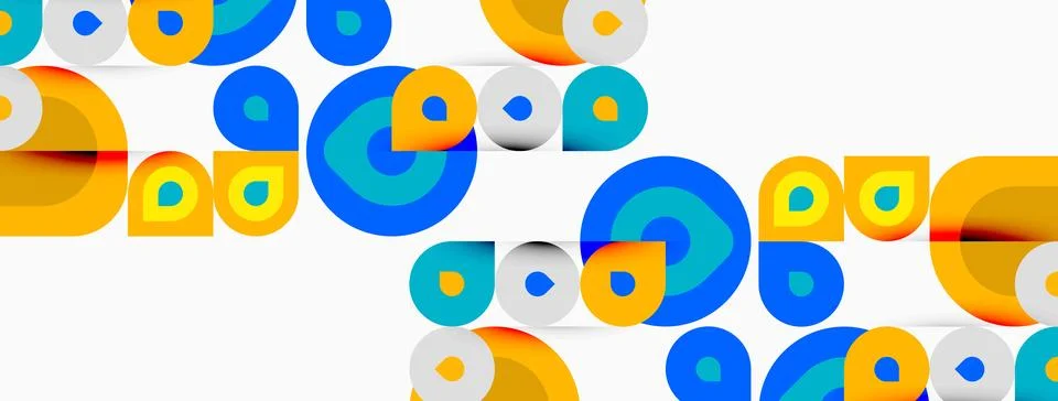 Abstract pattern features overlapping circles. Blue, orange hues dominate Stock Illustration