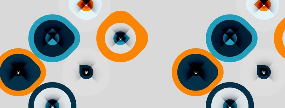 Abstract pattern features overlapping circles, varying sizes, colors. Orange, Illustrazione stock