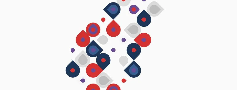 Abstract pattern features overlapping circles. Colors include red, blue, pu.. Stock Illustration