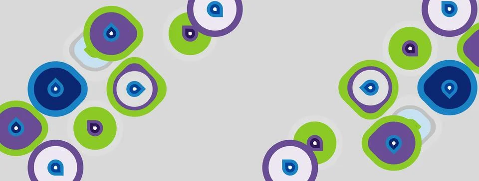 Abstract pattern features overlapping circles, various sizes, purple, green.. 스톡 일러스트