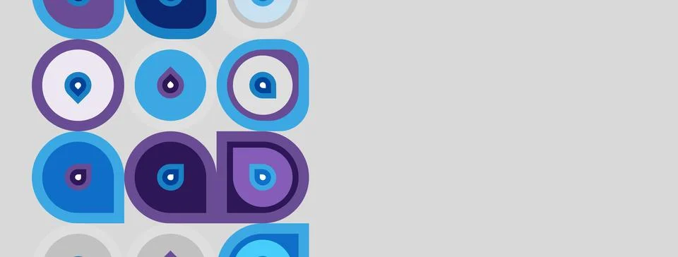 Abstract pattern features overlapping circles, varying shades purple, blue, 스톡 일러스트
