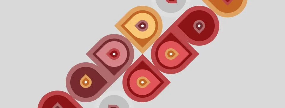 Abstract pattern features overlapping circles, squares, muted colors. Design Illustrazione stock