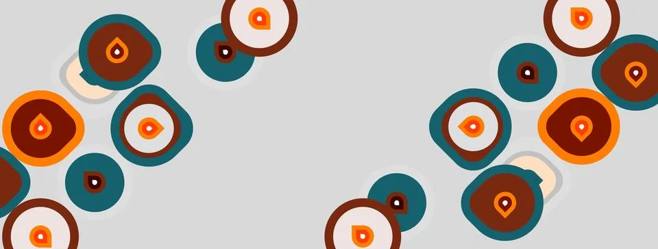 Abstract pattern features overlapping circles, teardrops. Colors include brow 스톡 일러스트