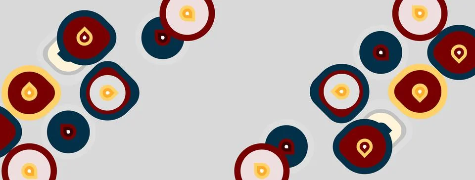 Abstract pattern features overlapping circles, various colors. Shapes create Illustrazione stock