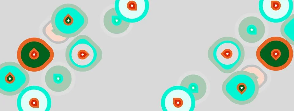 Abstract pattern features overlapping circles, varying shades turquoise, brow イラスト素材