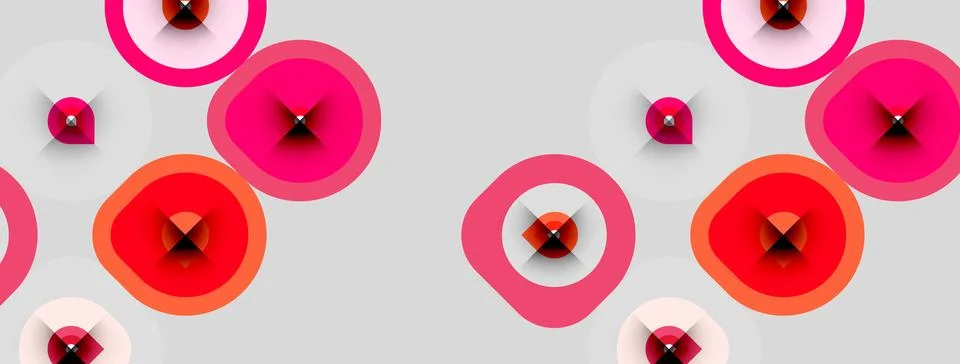 Abstract pattern features overlapping circles, varying shades pink, orange. Illustrazione stock