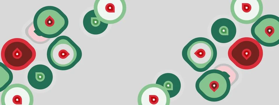 Abstract pattern features overlapping circles. Green, red hues dominate light Stock Illustration