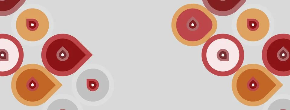 Abstract pattern features overlapping circles, teardrops. Warm colors dominat Stock Illustration