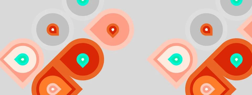 Abstract pattern features overlapping circles, varying colors. Peach, turqu.. Stockillustratie