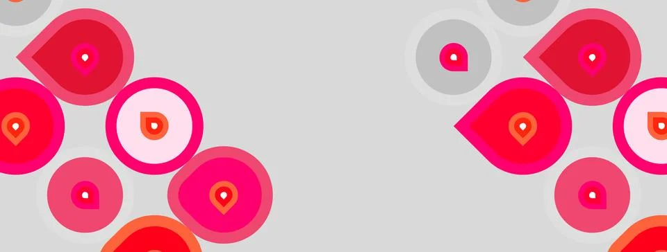 Abstract pattern features overlapping circles, varying shades pink, red. Gray Stock Illustration