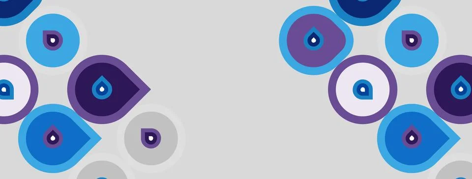 Abstract pattern features overlapping circles, teardrops. Shades include blue Stock Illustration