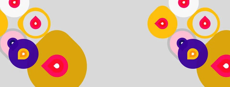 Abstract pattern features overlapping circles, vibrant colors. Yellow, purple Stock Illustration