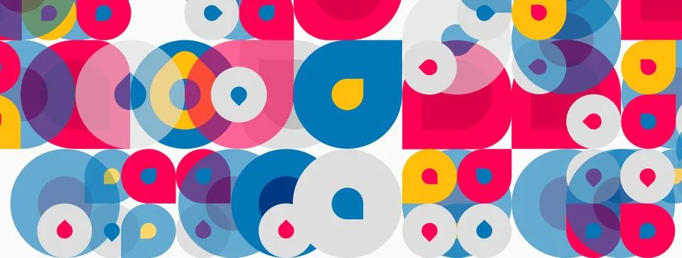 Abstract pattern features overlapping colorful circles. Vibrant hues create Illustrazione stock
