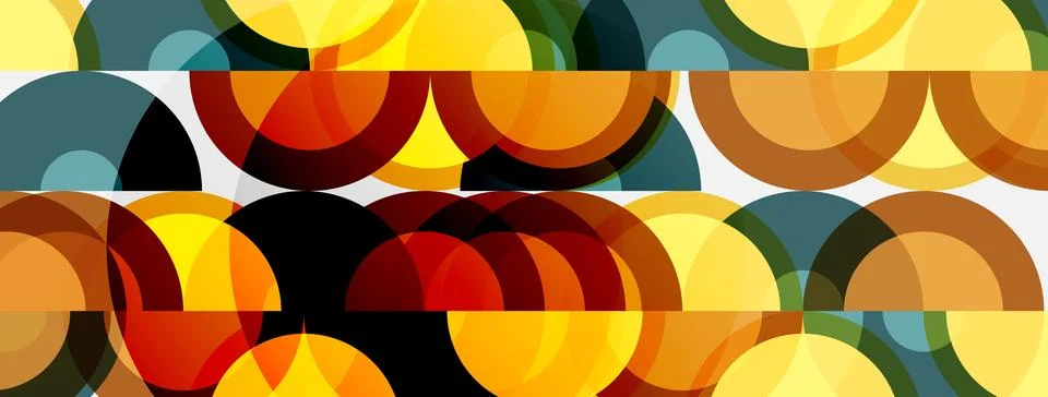 Abstract pattern features overlapping colorful arcs. Yellows, oranges, greens Stock Illustration
