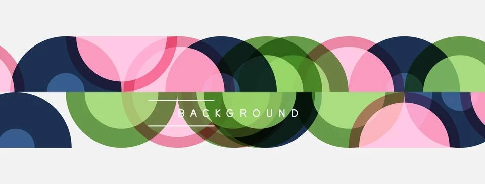 Abstract pattern features overlapping colorful shapes. Soft pink, green, navy Stockillustratie